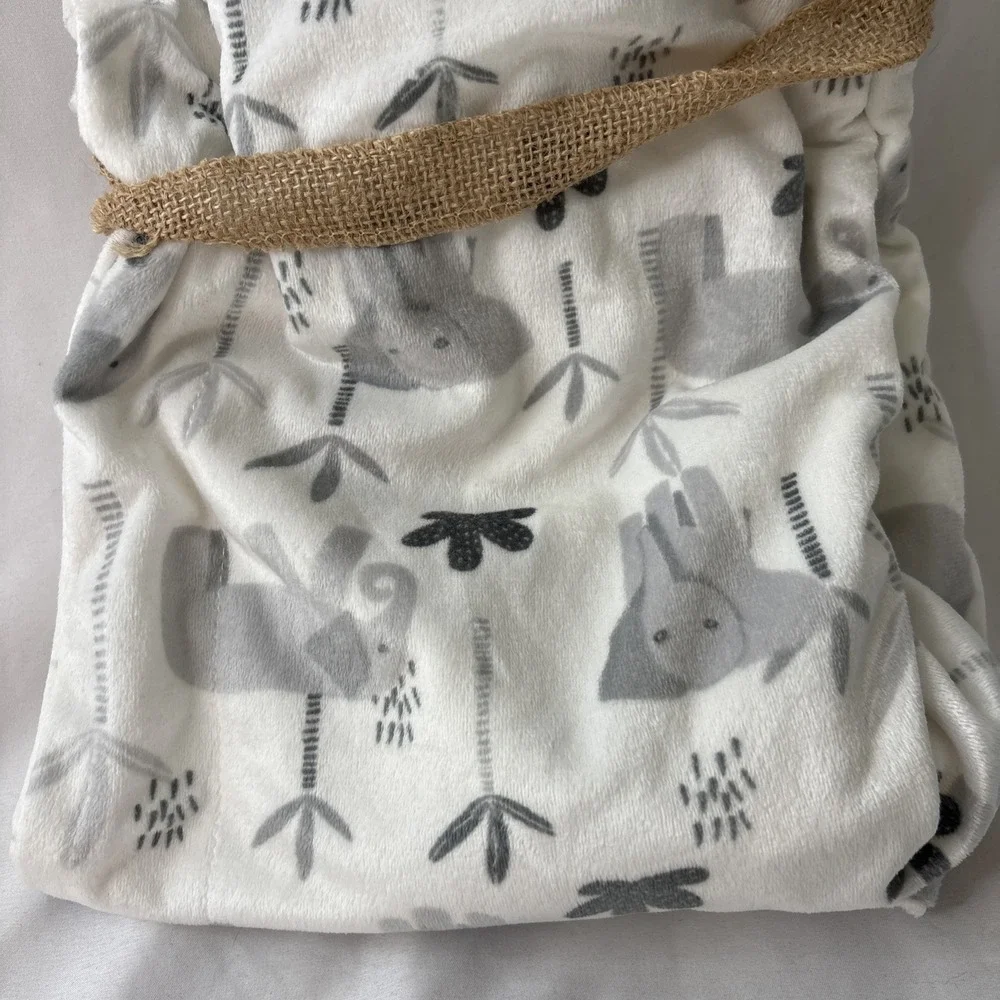 Lila & Jack Elephant Baby Blanket Plush White Gray Jungle Safari NWT